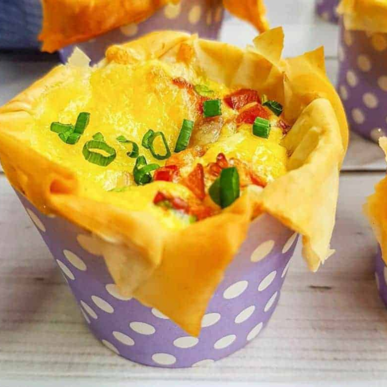 Air Fryer Muffin Tin Mini Quiche with cheese and vegetables"