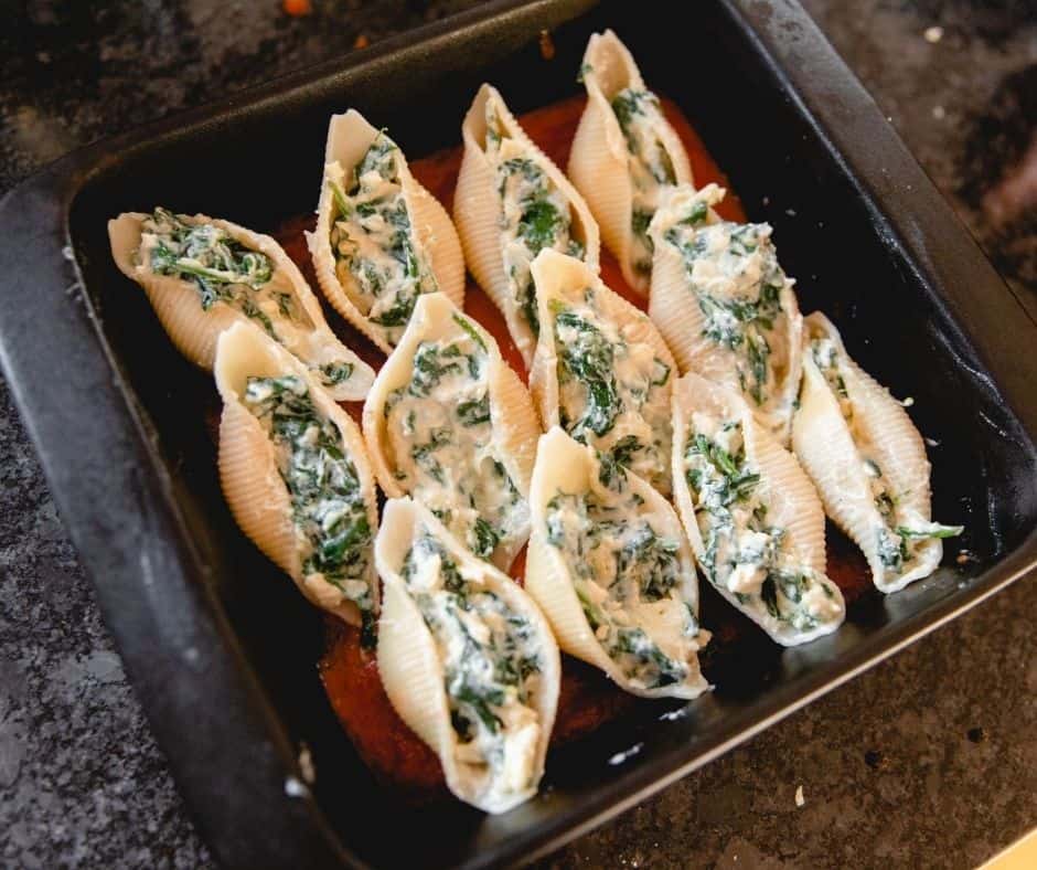 Air Fryer Stuffed Spinach Pasta Shells