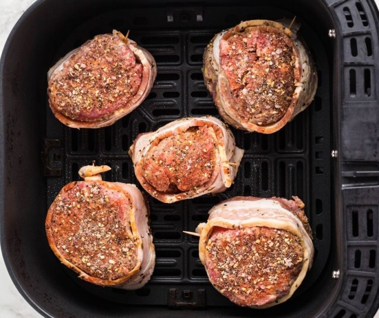 Air Fryer Bacon Wrapped Filet Mignon Fork To Spoon