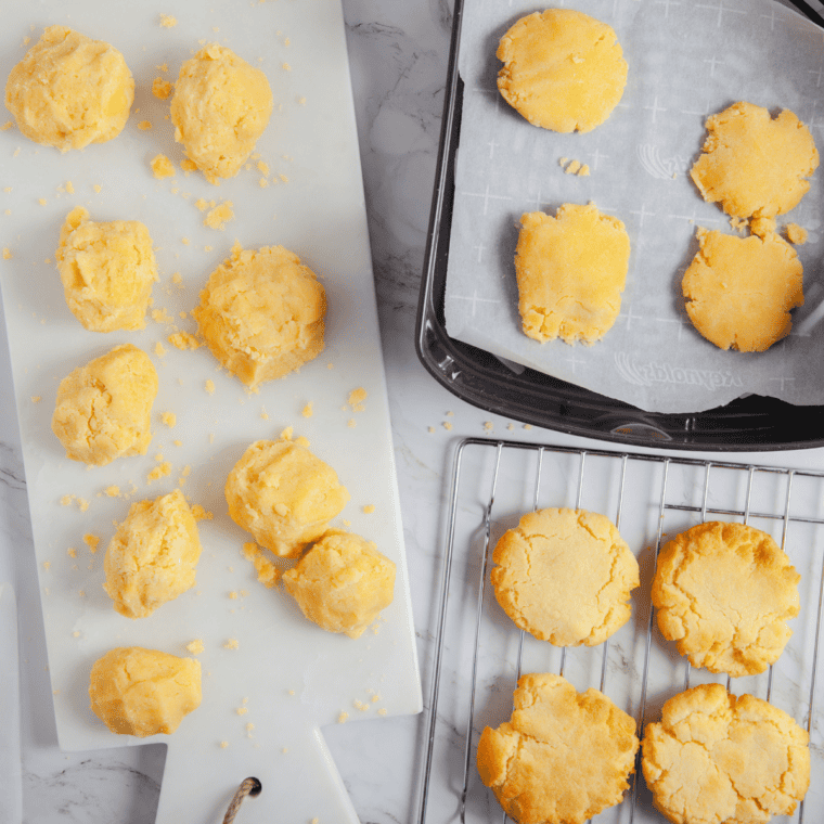 Cookies placed in air fryer basket, cooking at 320 degrees Fahrenheit.