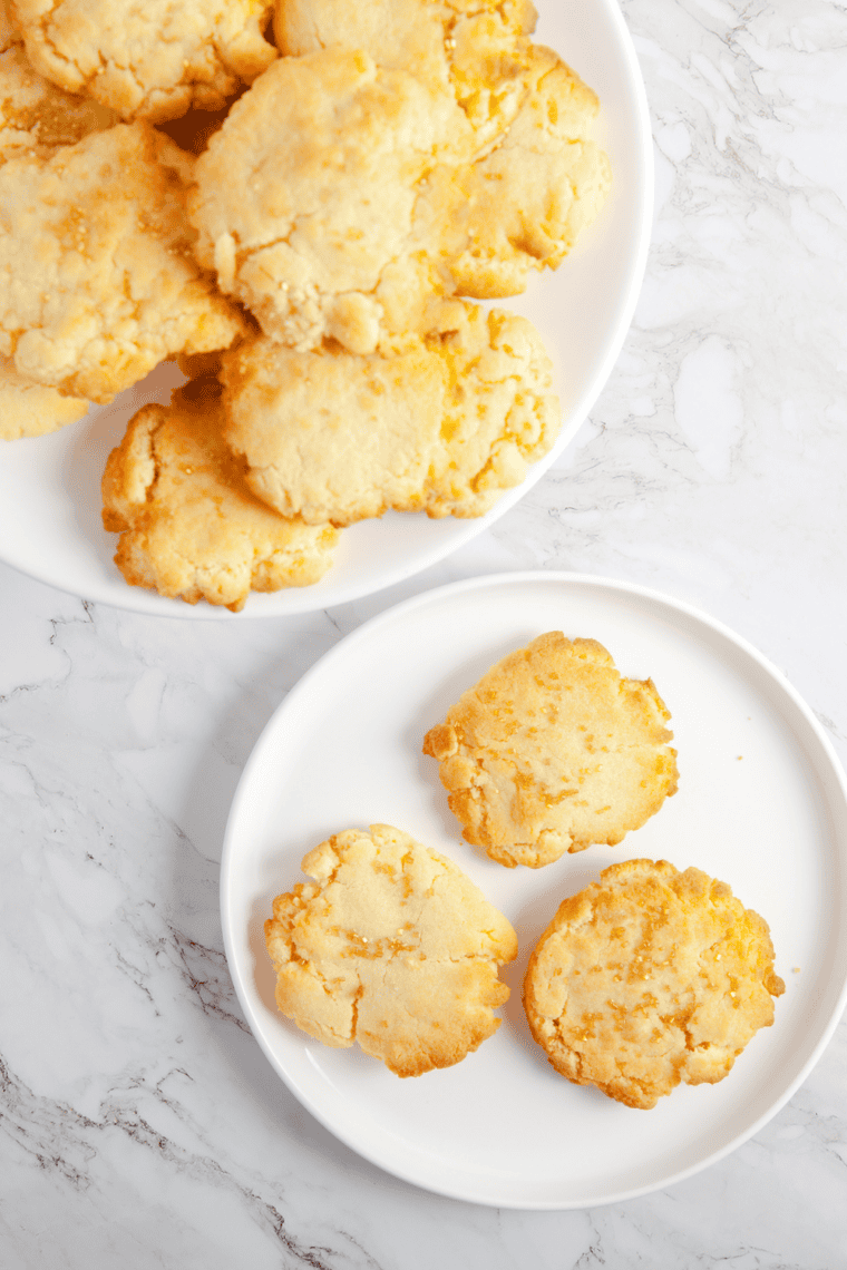Golden 3-Ingredient Air Fryer Shortbread Cookies on a cooling rack, crisp edges and tender centers.