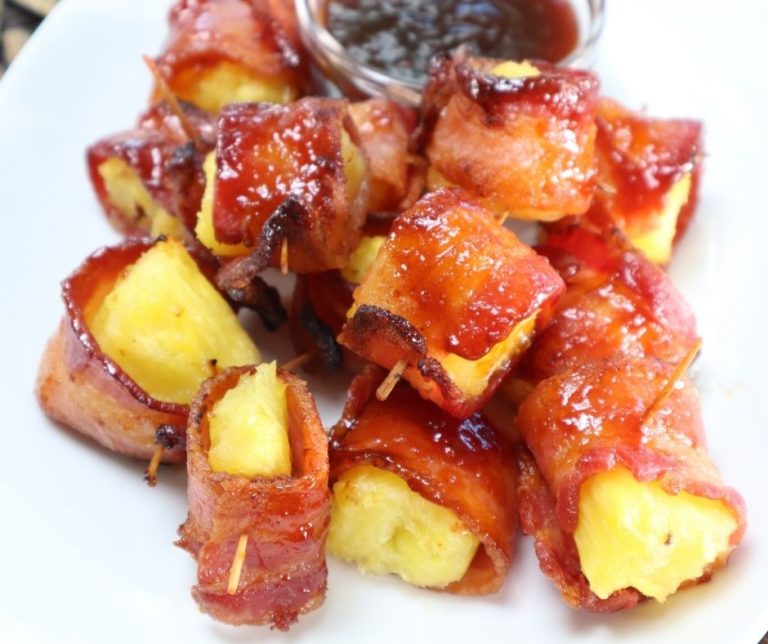 Air Fryer Bacon Wrapped Pineapple Fork To Spoon