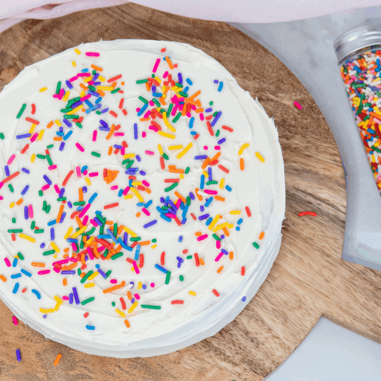 Moist and fluffy Funfetti cake made in the air fryer