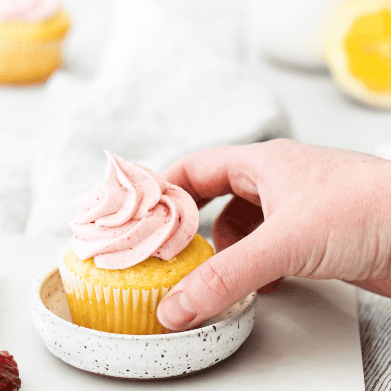 Golden Air Fryer Lemon Cupcakes with soft, fluffy centers and bright lemon frosting.