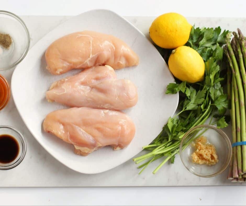 Ingredients Needed For Air Fryer One Pan Honey Lemon Chicken and Asparagus