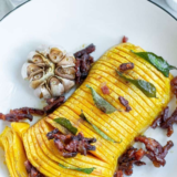 Air Fryer Roasted Butternut Squash Hasselback with Bacon