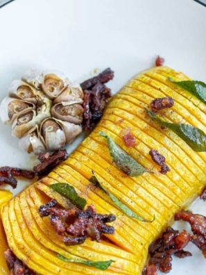 Air Fryer Roasted Butternut Squash Hasselback with Bacon