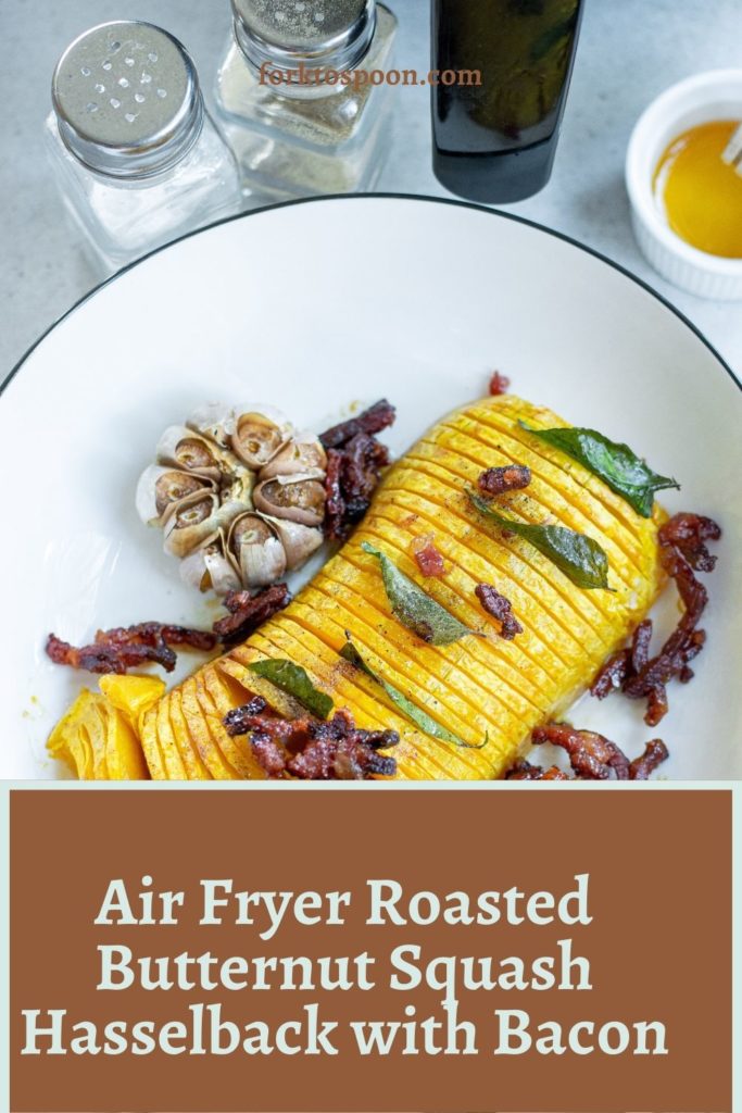 Air Fryer Roasted Butternut Squash Hasselback with Bacon