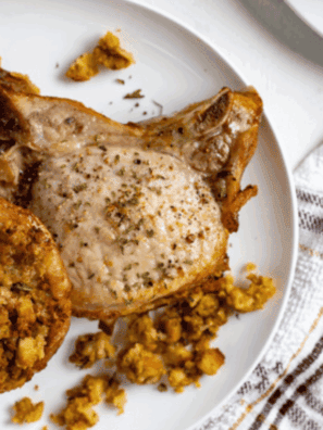 Air Fryer Stuffed Boneless Pork Chops: Juicy boneless pork chops filled with savory stuffing, air-fried to golden perfection.