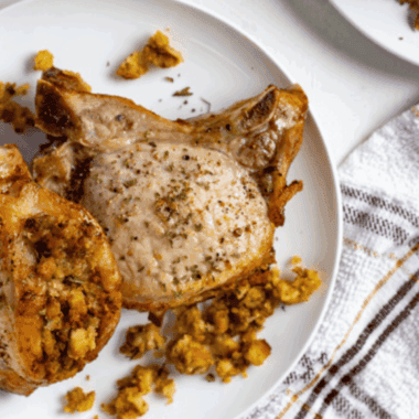 Air Fryer Stuffed Boneless Pork Chops: Juicy boneless pork chops filled with savory stuffing, air-fried to golden perfection.