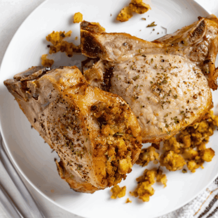 Air Fryer Stuffed Boneless Pork Chops: Boneless pork chops stuffed with flavorful filling, air-fried to crispy and juicy perfection.