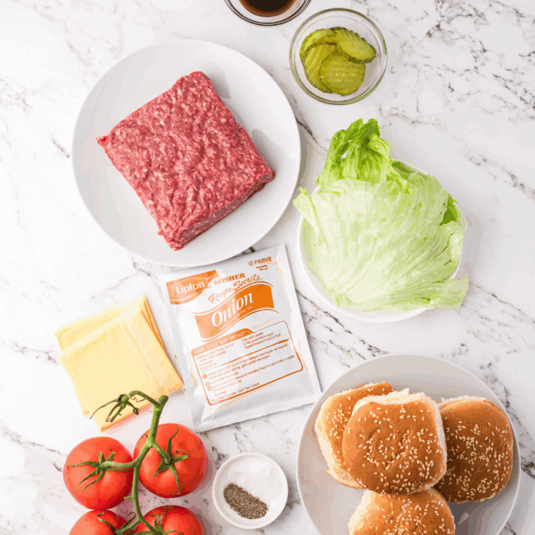 Ingredients needed for Easy Dairy Queen Flamethrower Burger Recipe on kitchen table.