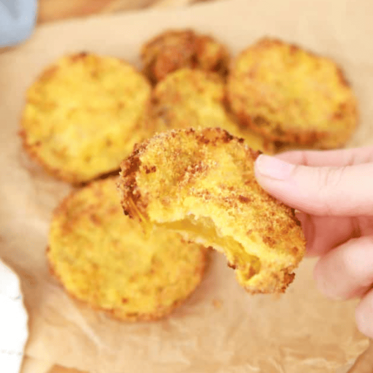 Serving platter of Air Fryer Fried Green Tomatoes at a summer gathering