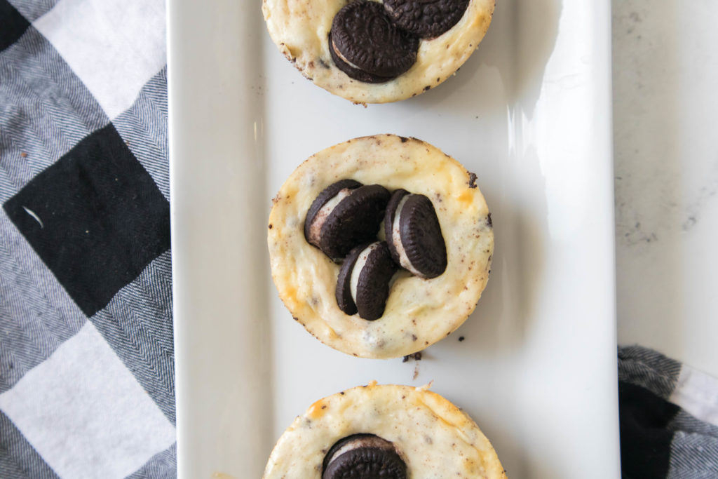 Mini Oreo Cheesecakes on a long plate