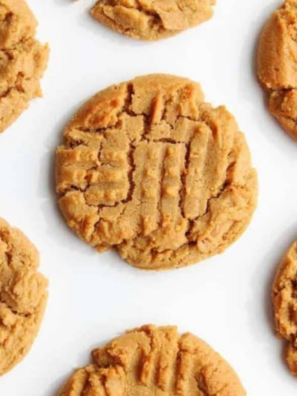 Soft, chewy, flourless 3-ingredient peanut butter cookies in the air fryer. Just peanut butter, sugar, and an egg &mdash; naturally gluten-free and ready in under 15 minutes.