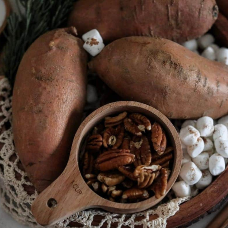 Ingredients needed for Texas Roadhouse Loaded Sweet Potato Copycat Recipe on kitchen table.