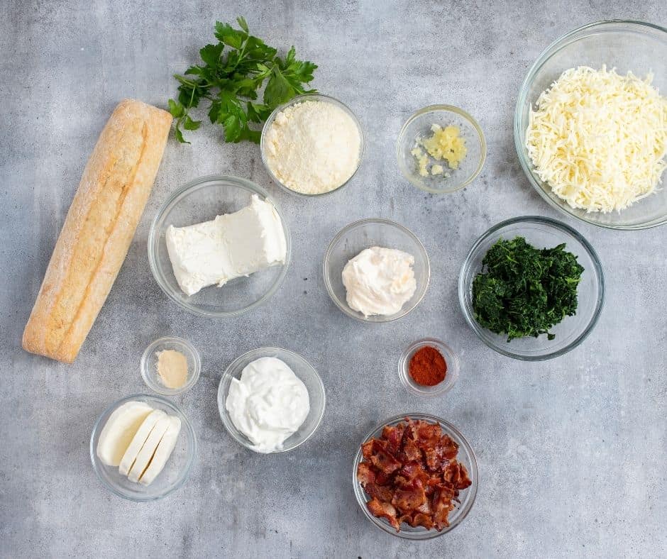 Ingredients Needed For Air Fryer Cheesy Bacon Spinach Dip