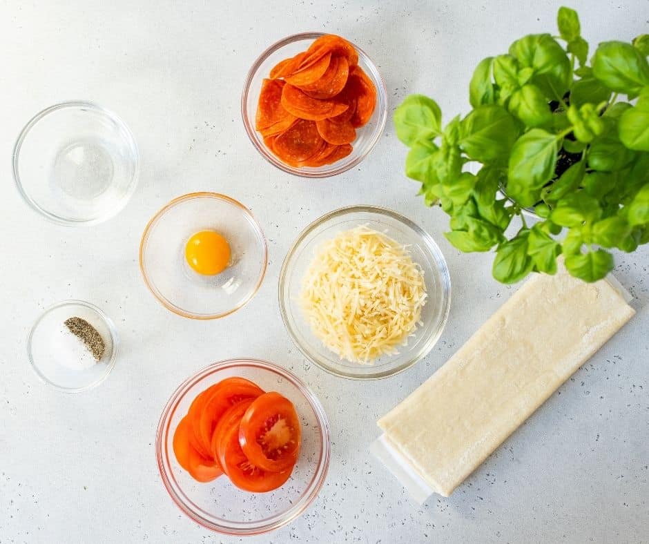 Ingredients Needed For Air Fryer Pepperoni Basil Tomato Puffs