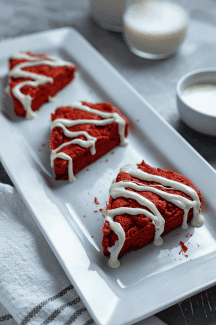 Let scones cool slightly, then drizzle with cream cheese glaze before serving.