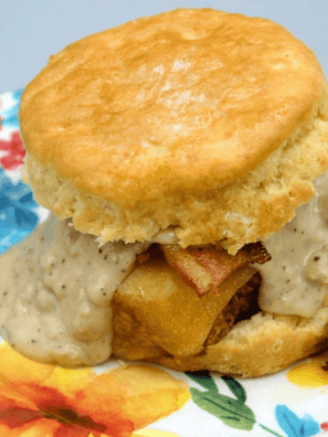 Air Fryer Chicken And Gravy Biscuit Sandwich