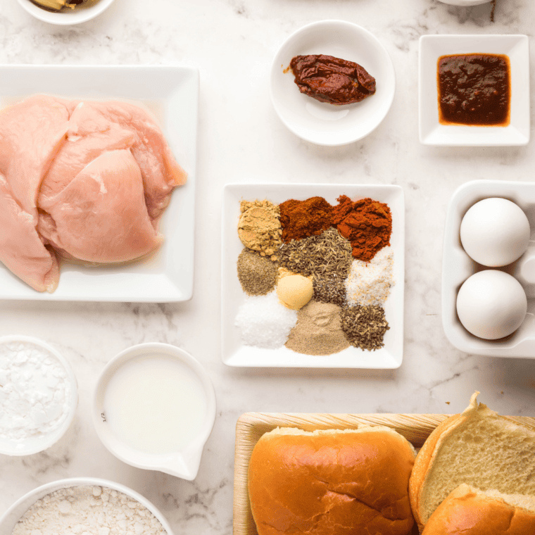 Ingredients Needed For Air Fryer Chicken And Gravy Biscuit Sandwich on kitchen table.