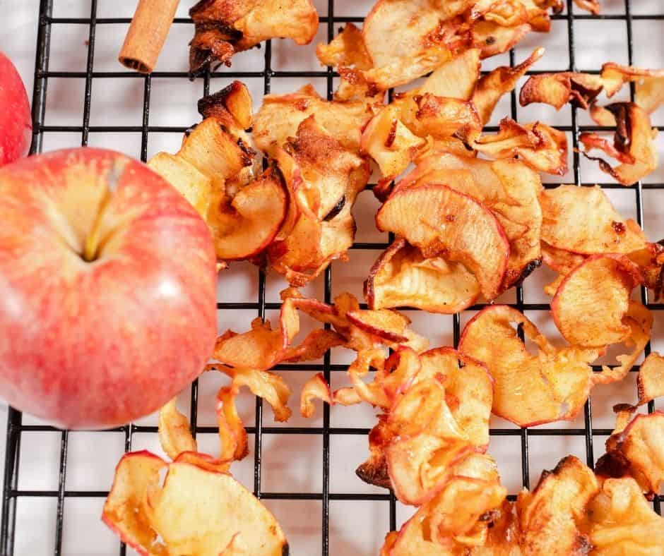 air fryer apple chips on wire rack