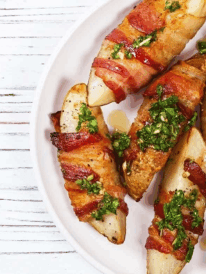 Air Fryer Bacon Wrapped Potato Wedges are crispy, savory, and wrapped in smoky bacon for an easy appetizer or side dish made in minutes.