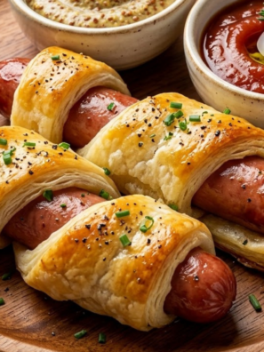 Air fryer crescent roll hot dogs wrapped in flaky dough and cooked until golden brown, crispy, and cheesy inside.