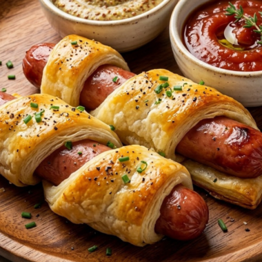 Air fryer crescent roll hot dogs wrapped in flaky dough and cooked until golden brown, crispy, and cheesy inside.