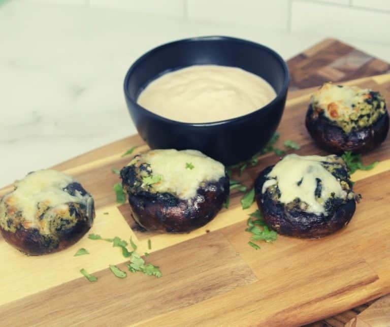 Air Fryer Stuffed Mushrooms with Spinach Stuffing Fork To Spoon