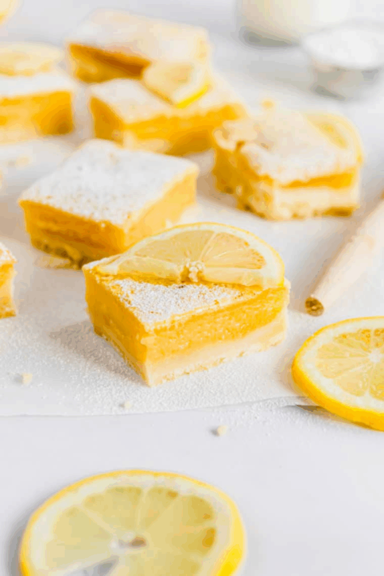 Golden air fryer lemon bars with tangy lemon filling and a crisp buttery crust, dusted with powdered sugar.