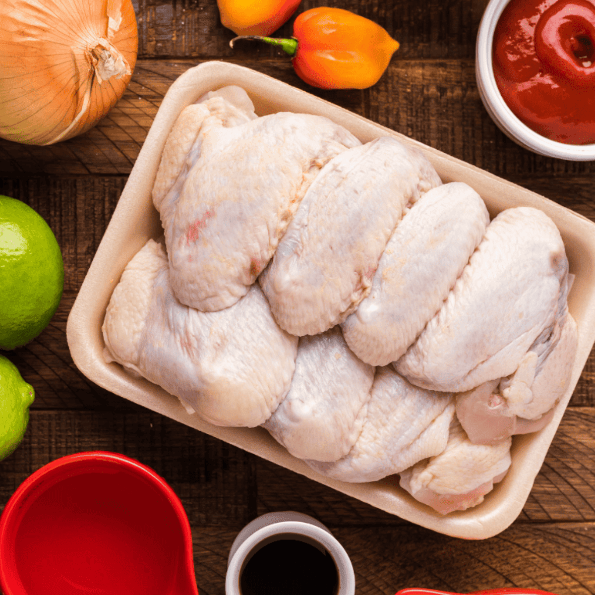 Ingredients needed for Wingstop Copycat Mango Habanero Wing Recipe on kitchen table.