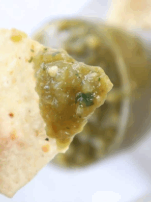 Freshly made Air Fryer Salsa Verde, vibrant and flavorful, perfect for dipping chips or drizzling on tacos.