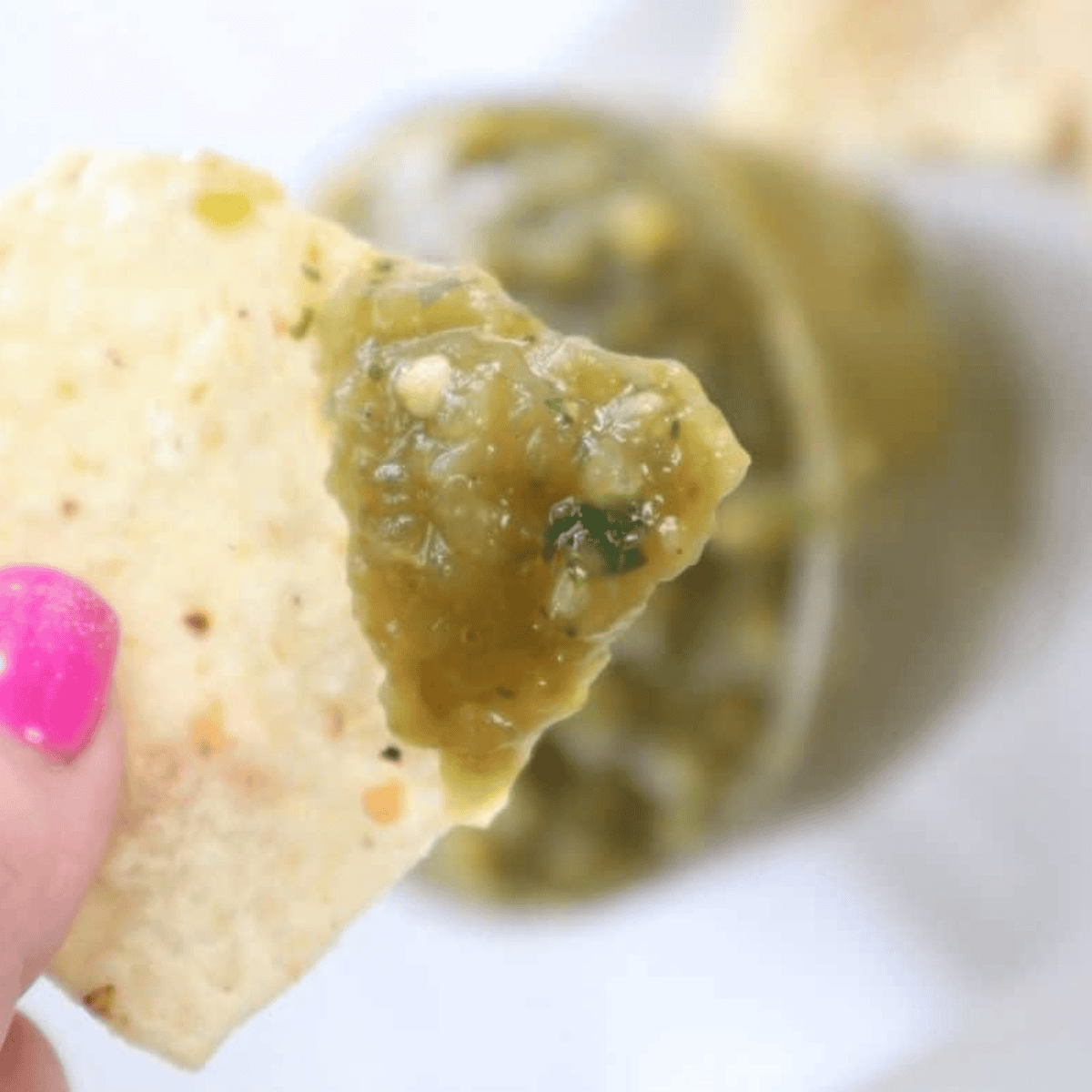 Freshly made Air Fryer Salsa Verde, vibrant and flavorful, perfect for dipping chips or drizzling on tacos.