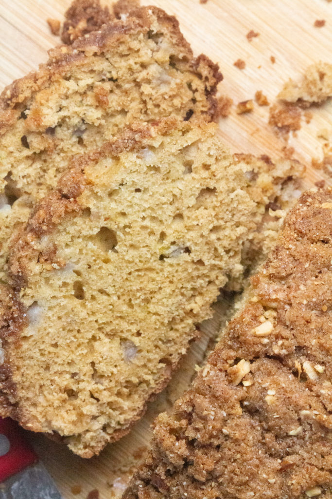 Air Fryer Pear Bread Sliced on Plate
