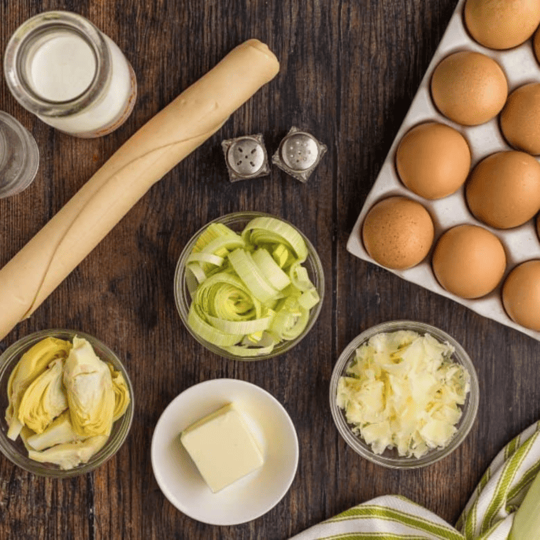 Ingredients Needed For Air Fryer Caramelized Leeks and Artichoke Quiche