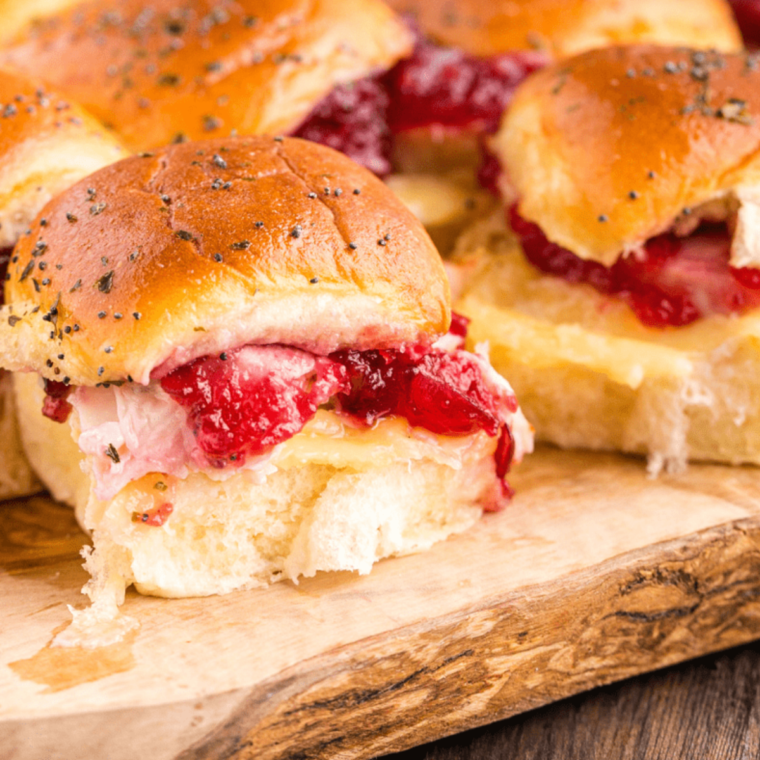 Air Fryer Leftover Thanksgiving Sliders filled with turkey, stuffing, and cranberry sauce, crispy and golden brown.