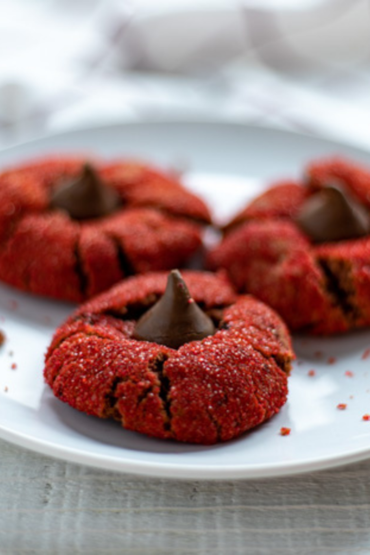 Air Fryer Red Velvet Peanut Butter Blossom Cookies