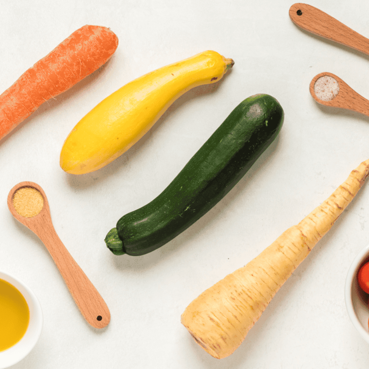 Ingredients needed for roasting vegetables in the air fryer.