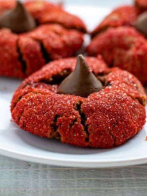Air Fryer Red Velvet Peanut Butter Blossom Cookies