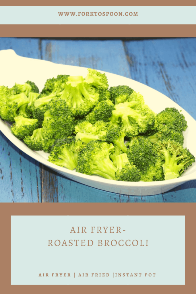 platter of roasted broccoli titled Air Fryer Roasted Broccoli