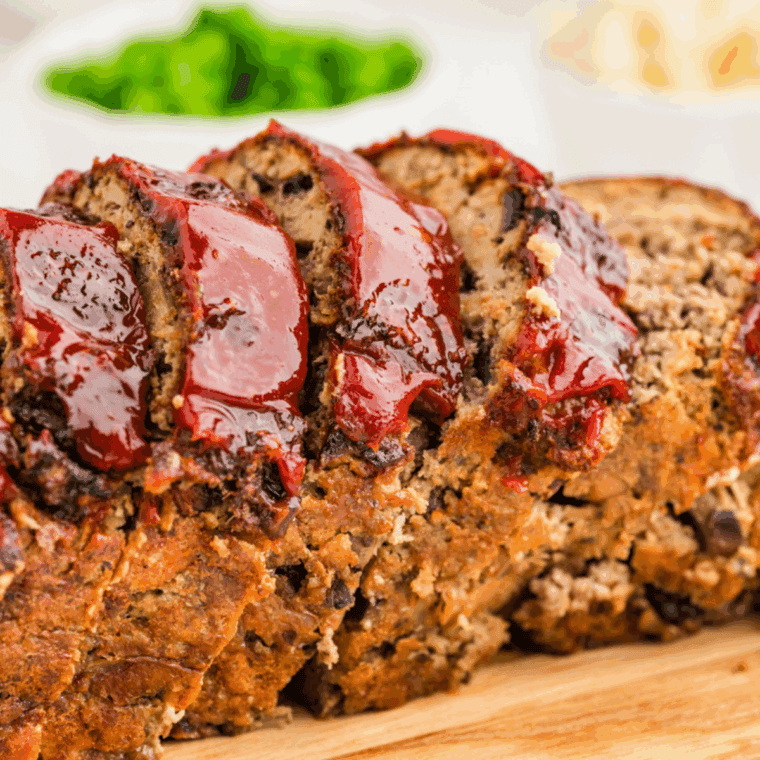 Plate of Air Fryer Turkey Meatloaf on kitchen table.