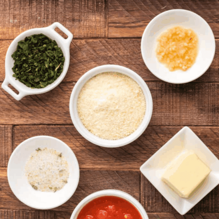 Ingredients needed for Air Fryer Cheese Stuffed Garlic Rolls on kitchen table.