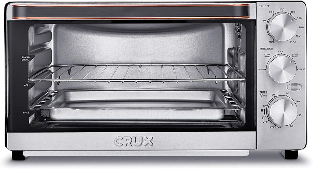  CRUX 6 Slice Convection Toaster Oven, Hassle-Free Baking, Broiling, Toasting & Warming, Convenient Adjustable Grill Rack