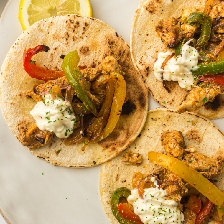 Hot air fryer fajita vegetables served fresh with a squeeze of lime juice for extra flavor.