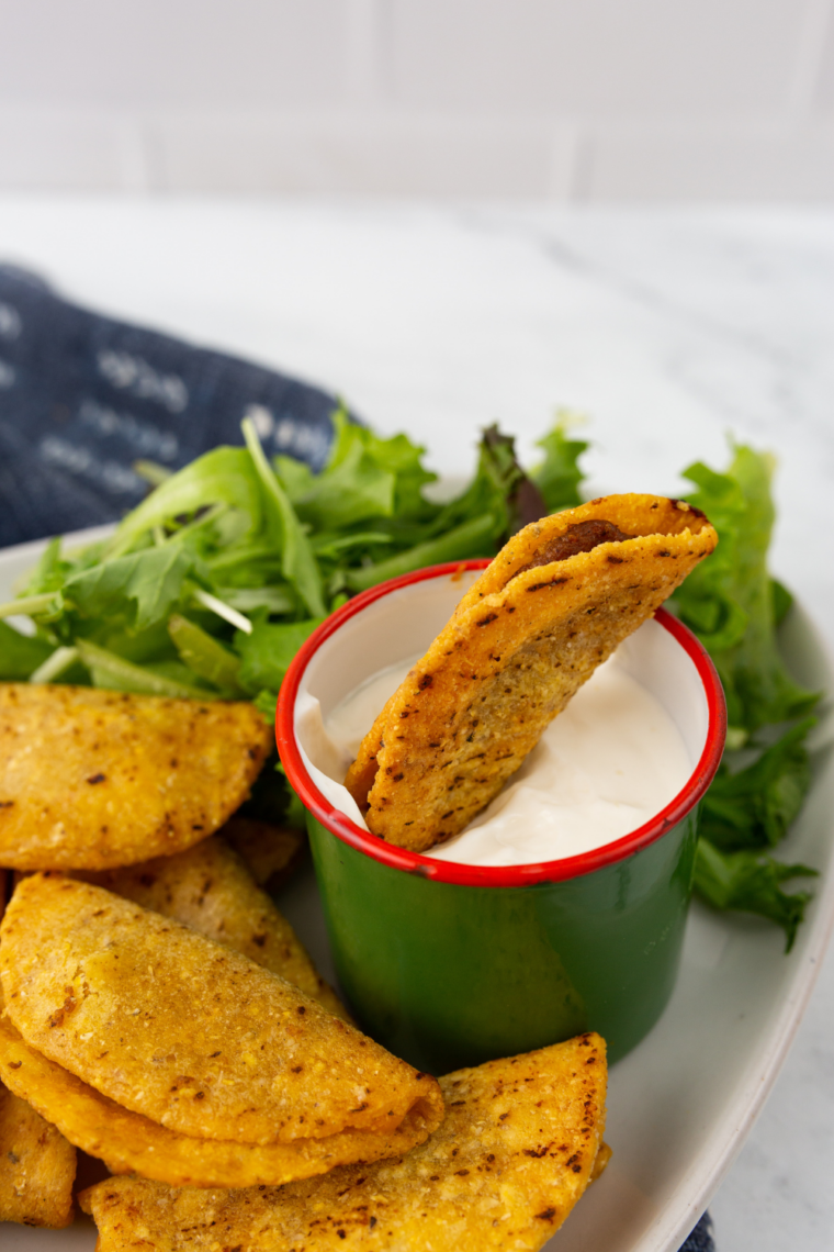 air fryer frozen mini tacos crispy golden shell served with dipping sauce