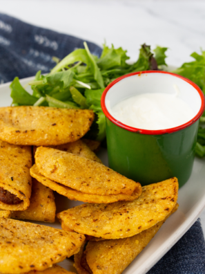 crispy air fryer frozen mini tacos golden crunchy shell on plate