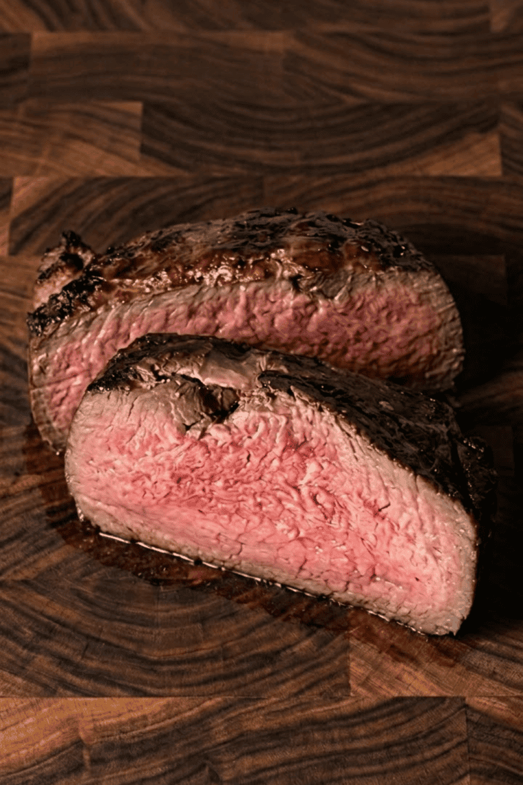 Air Fryer Trader Joe&rsquo;s Roast Beef Sirloin Roast cooked golden brown, sliced and served with gravy.