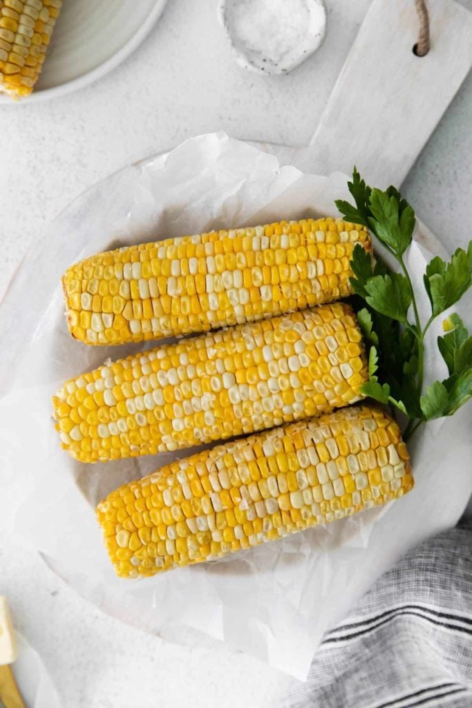 overhead of air fried corn on the cob