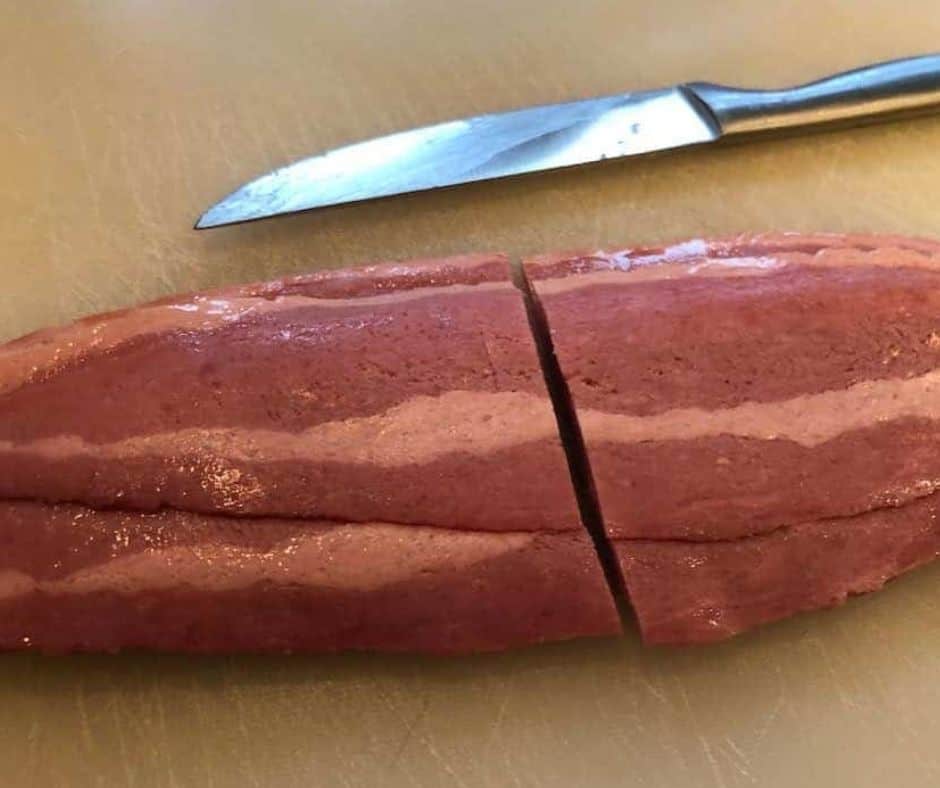 turkey bacon sliced in half